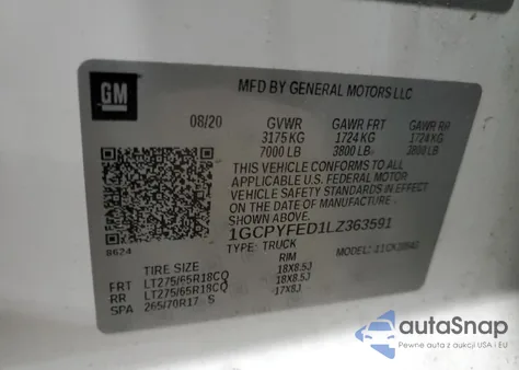 2020 Chevrolet Silverado K1500 Lt Trail Boss from USA, damaged, VIN 1GCPYFED1LZ363591